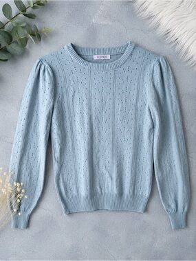 koitmy Pastel Blue Pointelle Crewneck Sweater